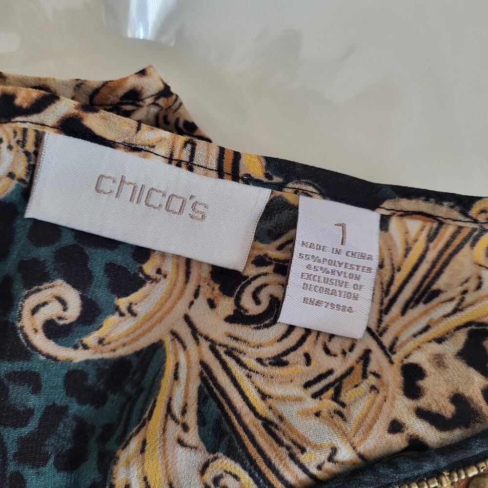 Chicos Womens Blouse Chicos 1 Standard Size 8 Leopard Print Sheer Lightweight - Picture 3 of 12